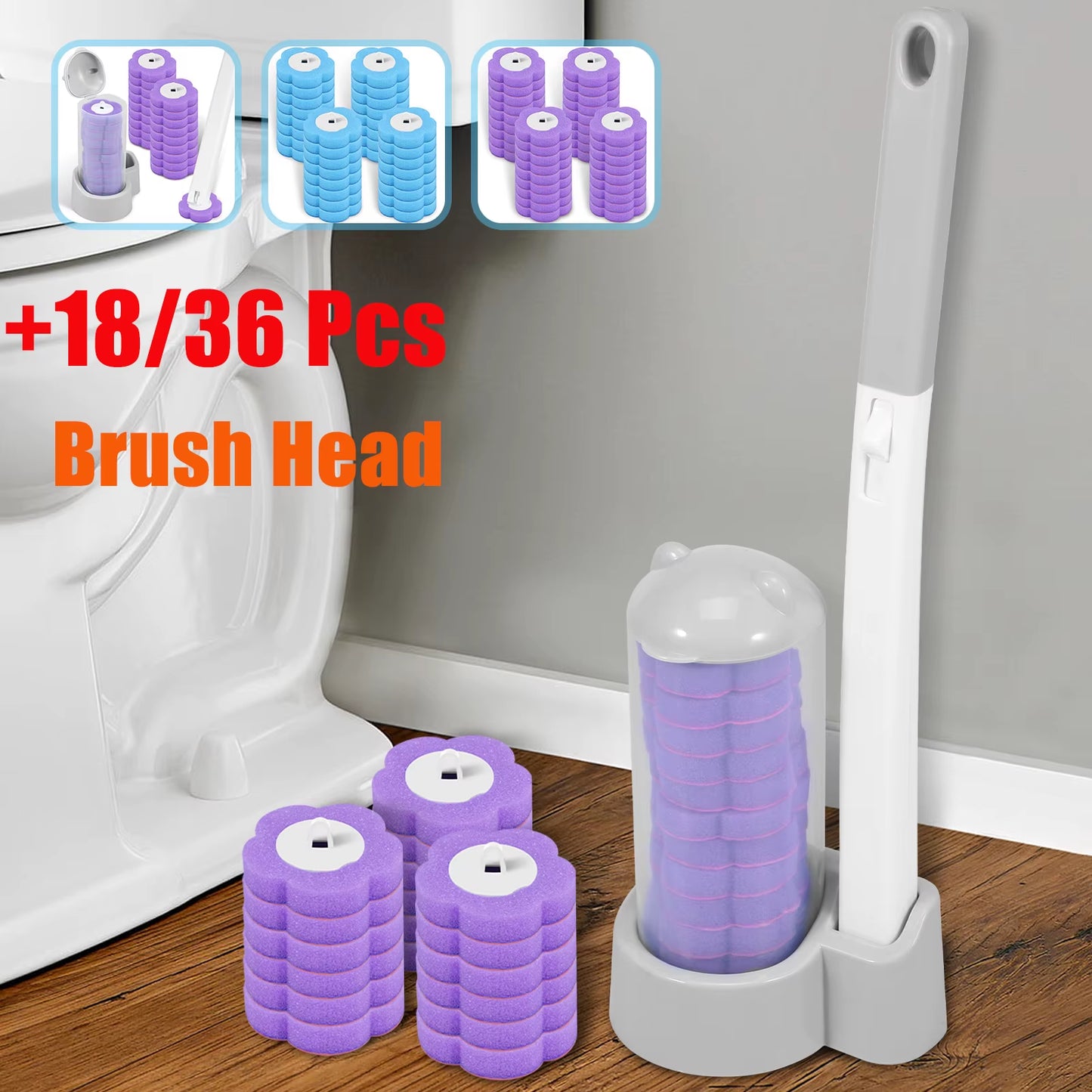 18/36Pcs Disposable Toilet Brush Cleaner with Toilet Bowl Brush Long Handle Bathroom Cleaning Sponge Brush Wc Toilet Accessories