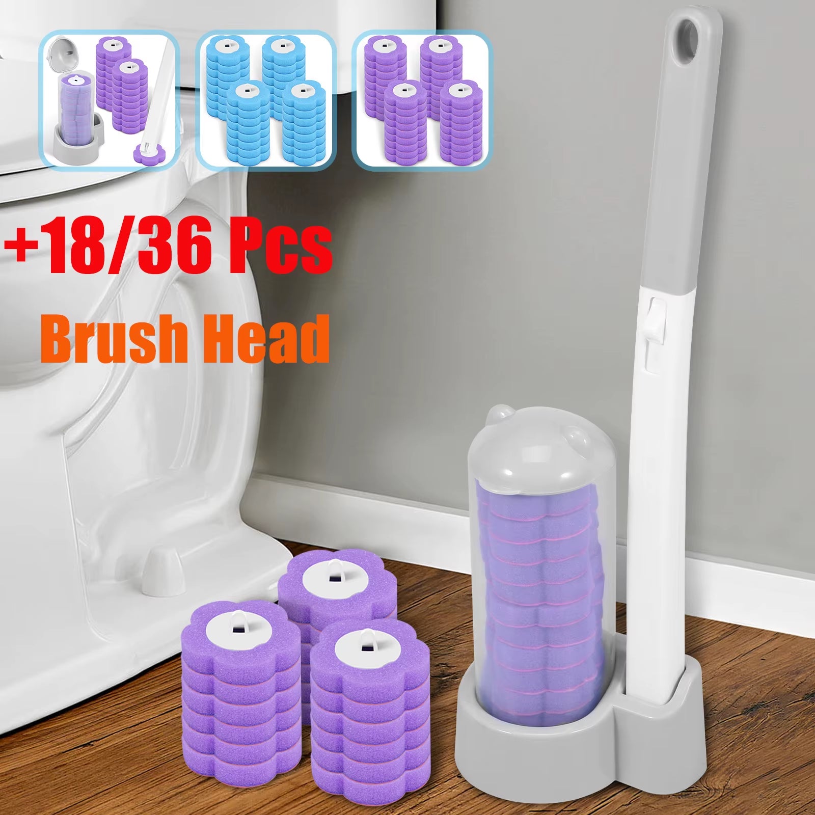18/36Pcs Disposable Toilet Brush Cleaner with Toilet Bowl Brush Long Handle Bathroom Cleaning Sponge Brush Wc Toilet Accessories